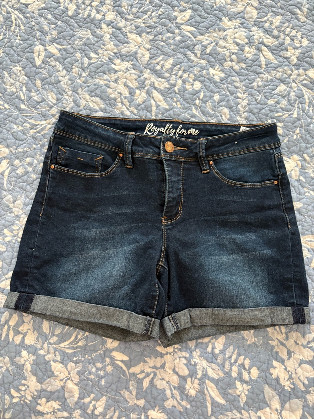 Royalty For Me Dark Blue Rolled-Hem Denim Shorts